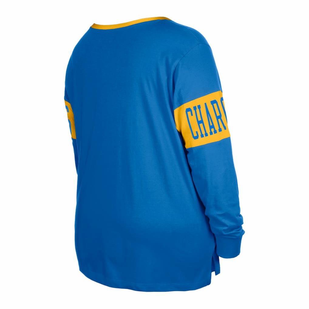 Los Angeles Chargers New Era Women's Plus Size Lace-Up Notch Neck Long Sleeve T-Shirt - Powder Blue for sale