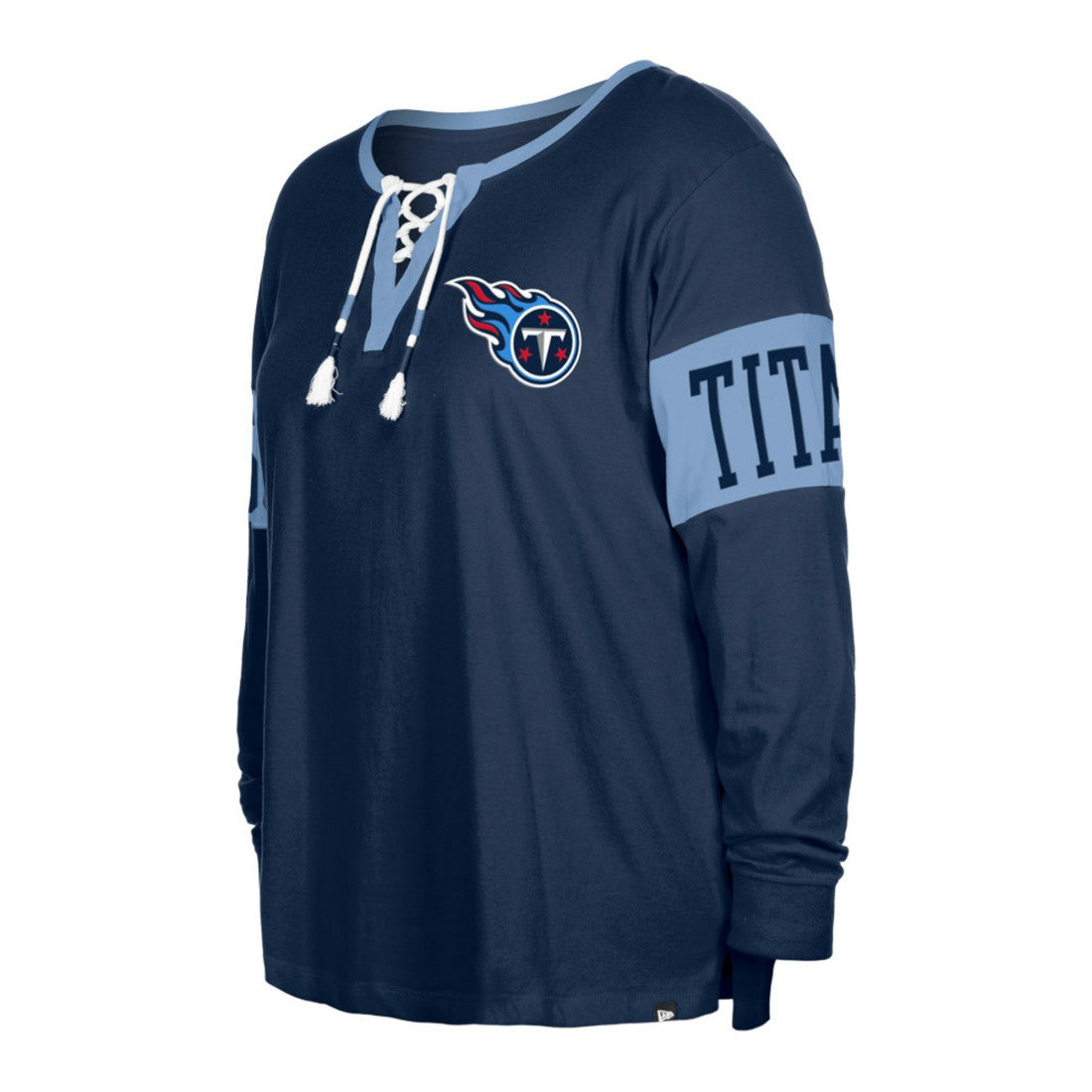 Tennessee Titans New Era Women's Plus Size Lace-Up Notch Neck Long Sleeve T-Shirt - Navy discount