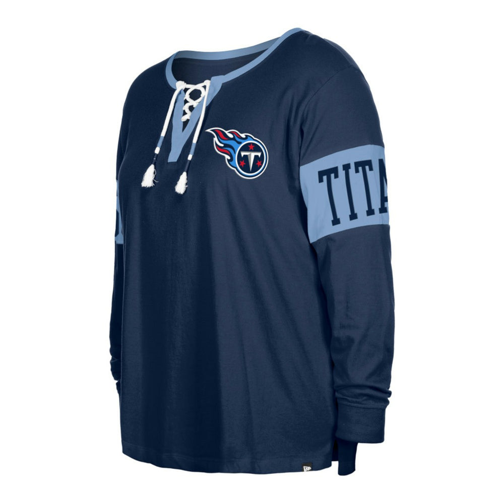 Tennessee Titans New Era Women's Plus Size Lace-Up Notch Neck Long Sleeve T-Shirt - Navy discount