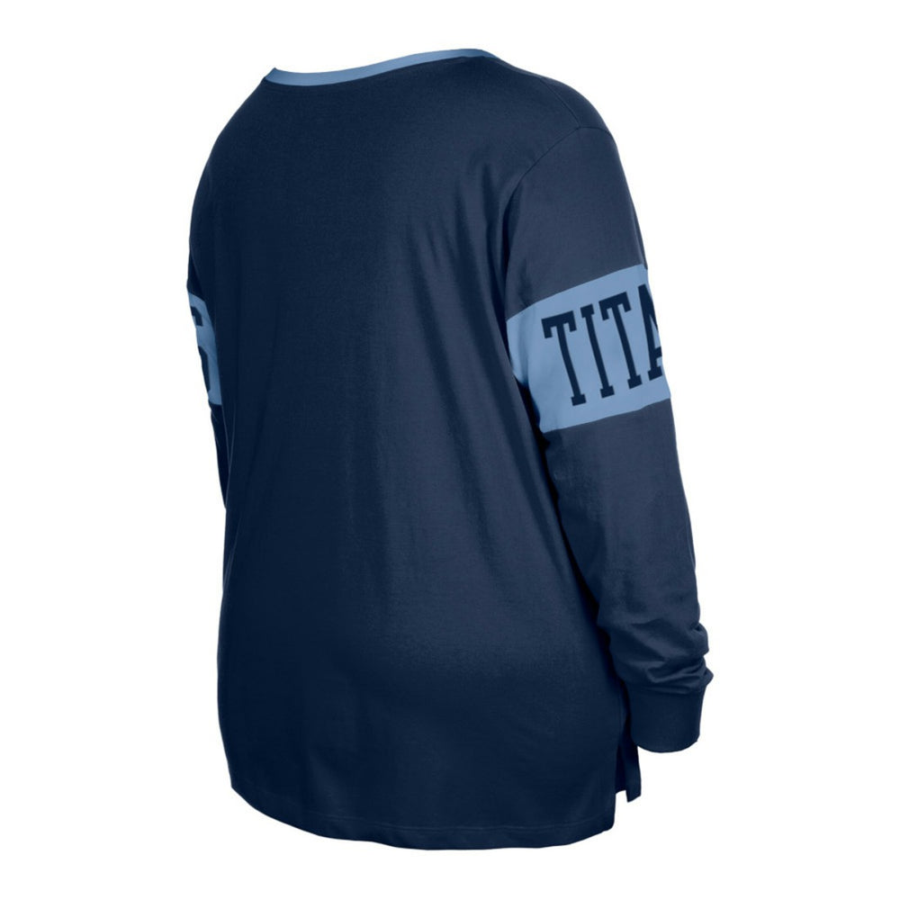 Tennessee Titans New Era Women's Plus Size Lace-Up Notch Neck Long Sleeve T-Shirt - Navy discount