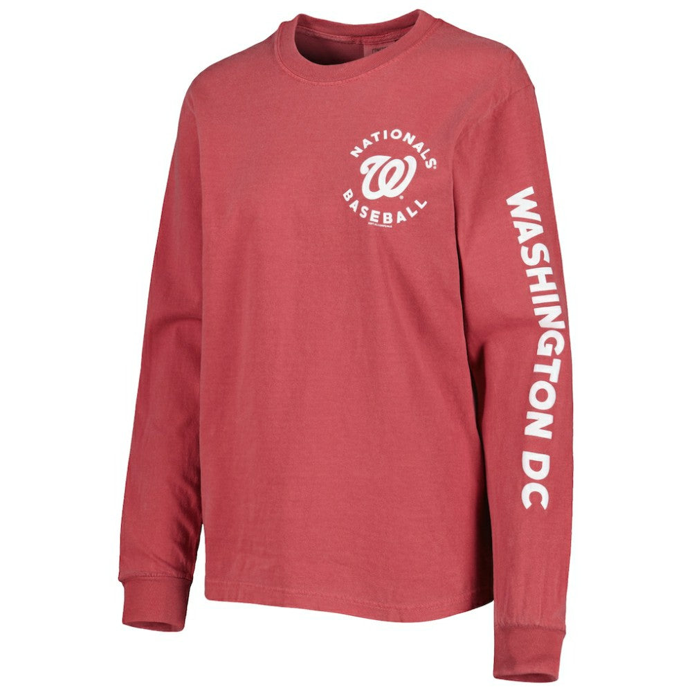 Washington Nationals Soft as a Grape Women's Team Pigment Dye Long Sleeve T-Shirt Red