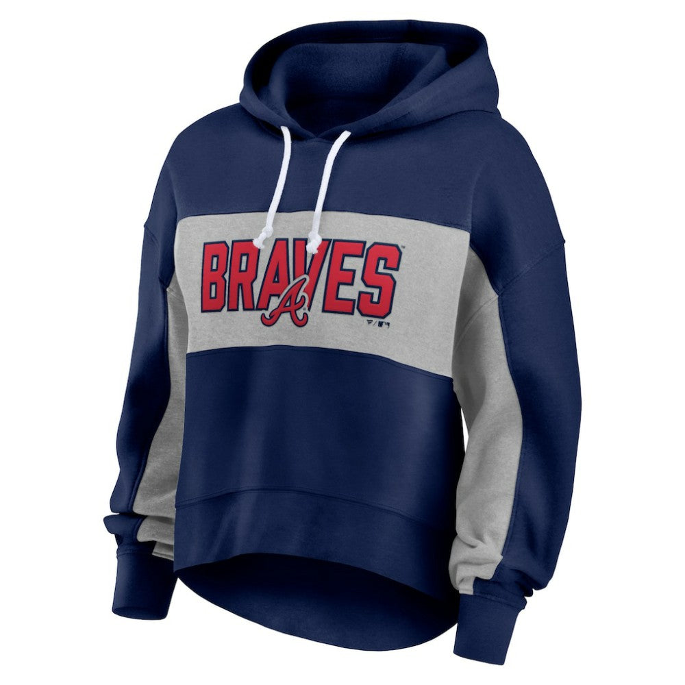 Atlanta Braves Women's Filled Stat Sheet Pullover Hoodie Navy