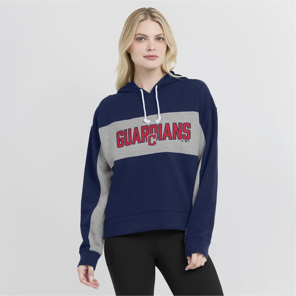 Cleveland Guardians Women's Filled Stat Sheet Pullover Hoodie Navy