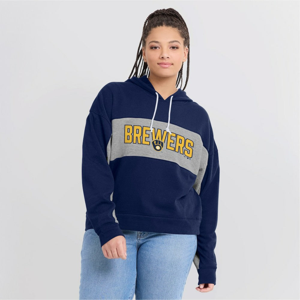 Milwaukee Brewers Women's Filled Stat Sheet Pullover Hoodie Navy