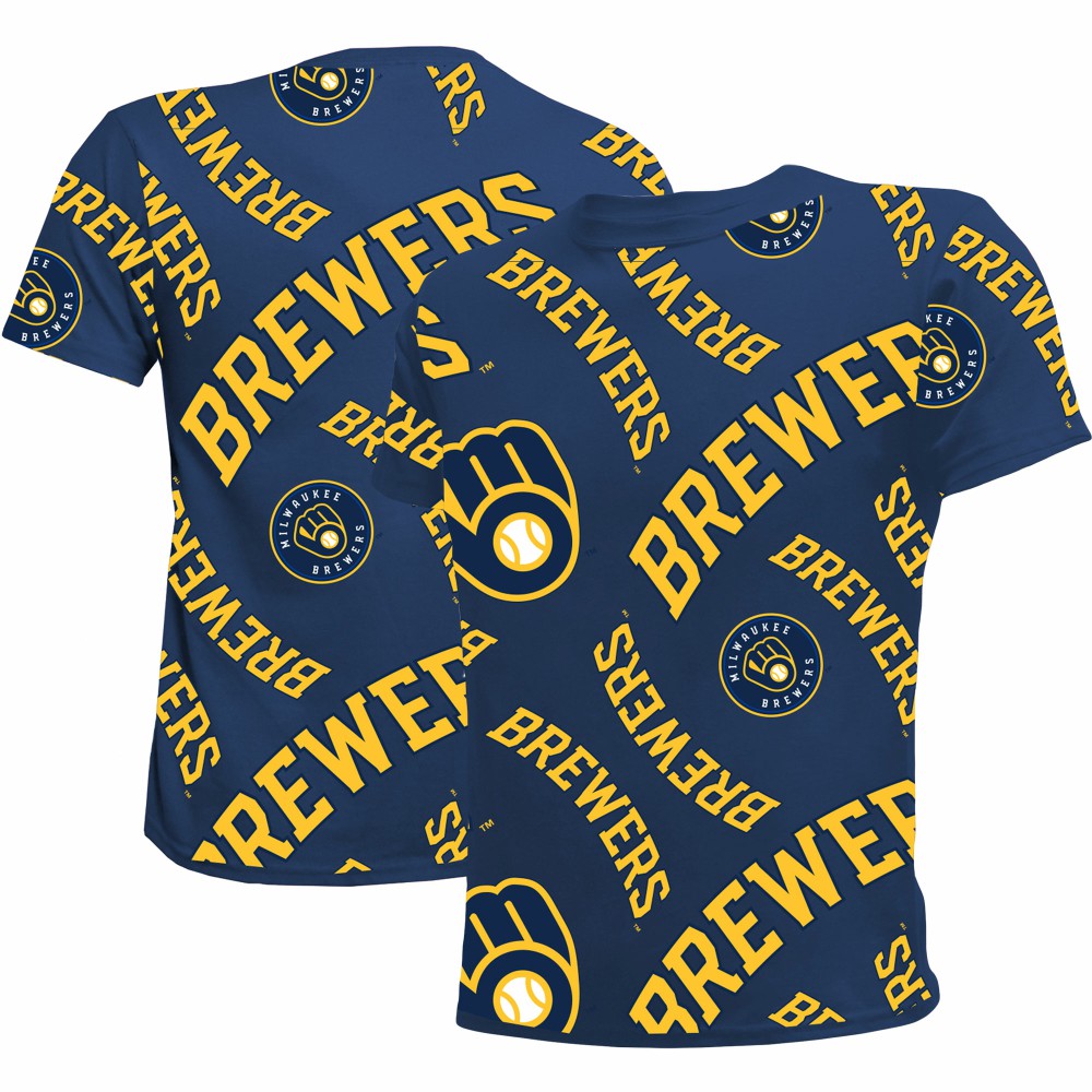 Milwaukee Brewers Stitches Youth Allover Team T-Shirt Navy