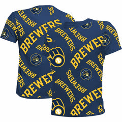 Milwaukee Brewers Stitches Youth Allover Team T-Shirt Navy