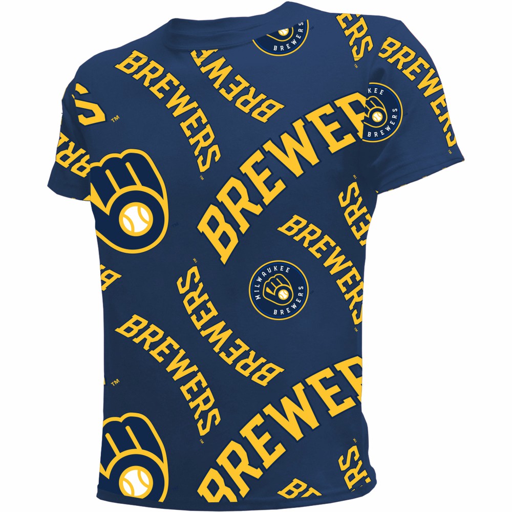 Milwaukee Brewers Stitches Youth Allover Team T-Shirt Navy