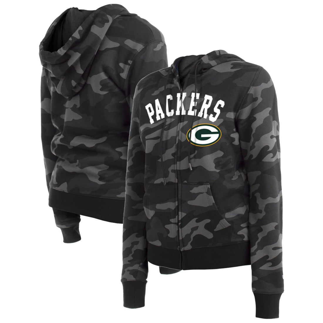 Green Bay Packers New Era Women's Camo Full-Zip Hoodie - Black discount