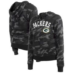 Green Bay Packers New Era Women's Camo Full-Zip Hoodie - Black discount