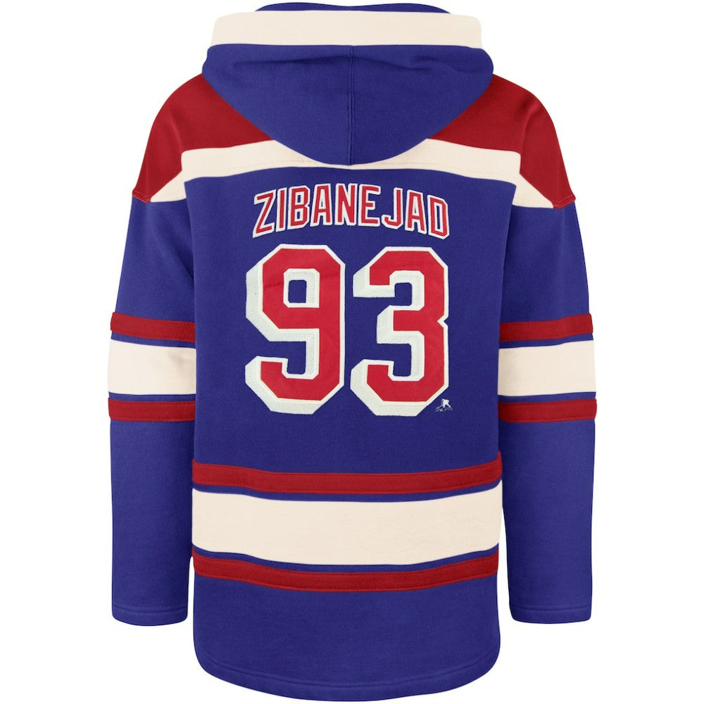 Mika Zibanejad New York Rangers '47 Player Name & Number Lacer Pullover Hoodie - Blue Hoodies
