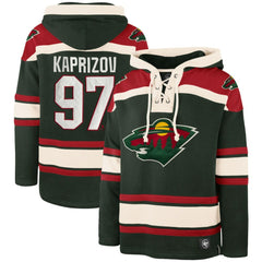 Kirill Kaprizov Minnesota Wild '47 Player Name & Number Lacer Pullover Hoodie - Green Hoodies