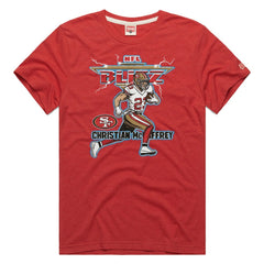 Christian McCaffrey San Francisco 49ers Homage Unisex NFL Blitz Player Tri-Blend T-Shirt - Heathered Scarlet on sale