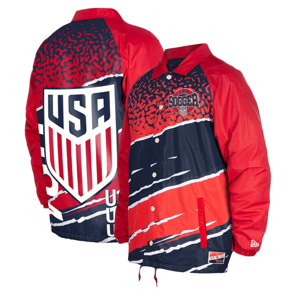 USMNT 5th & Ocean by New Era Throwback Coaches Raglan Full-Snap Jacket - Navy online