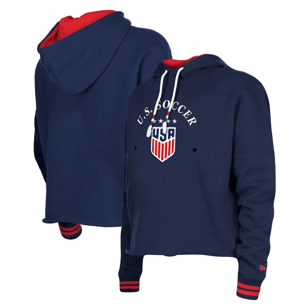 USWNT 5th & Ocean by New Era Women's Athleisure Cropped Fleece Pullover Hoodie - Navy shop