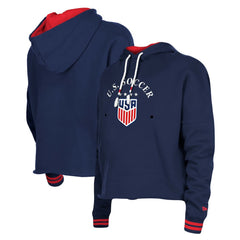 USWNT 5th & Ocean by New Era Women's Athleisure Cropped Fleece Pullover Hoodie - Navy shop