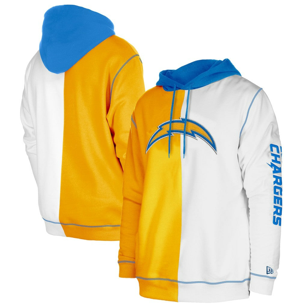 Los Angeles Chargers New Era Third Down Split Raglan Pullover Hoodie - Gold/White discount