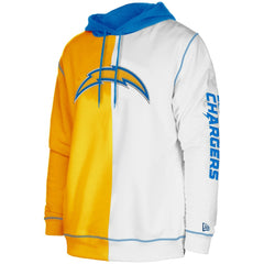 Los Angeles Chargers New Era Third Down Split Raglan Pullover Hoodie - Gold/White discount