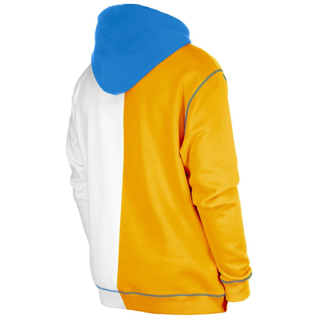 Los Angeles Chargers New Era Third Down Split Raglan Pullover Hoodie - Gold/White discount