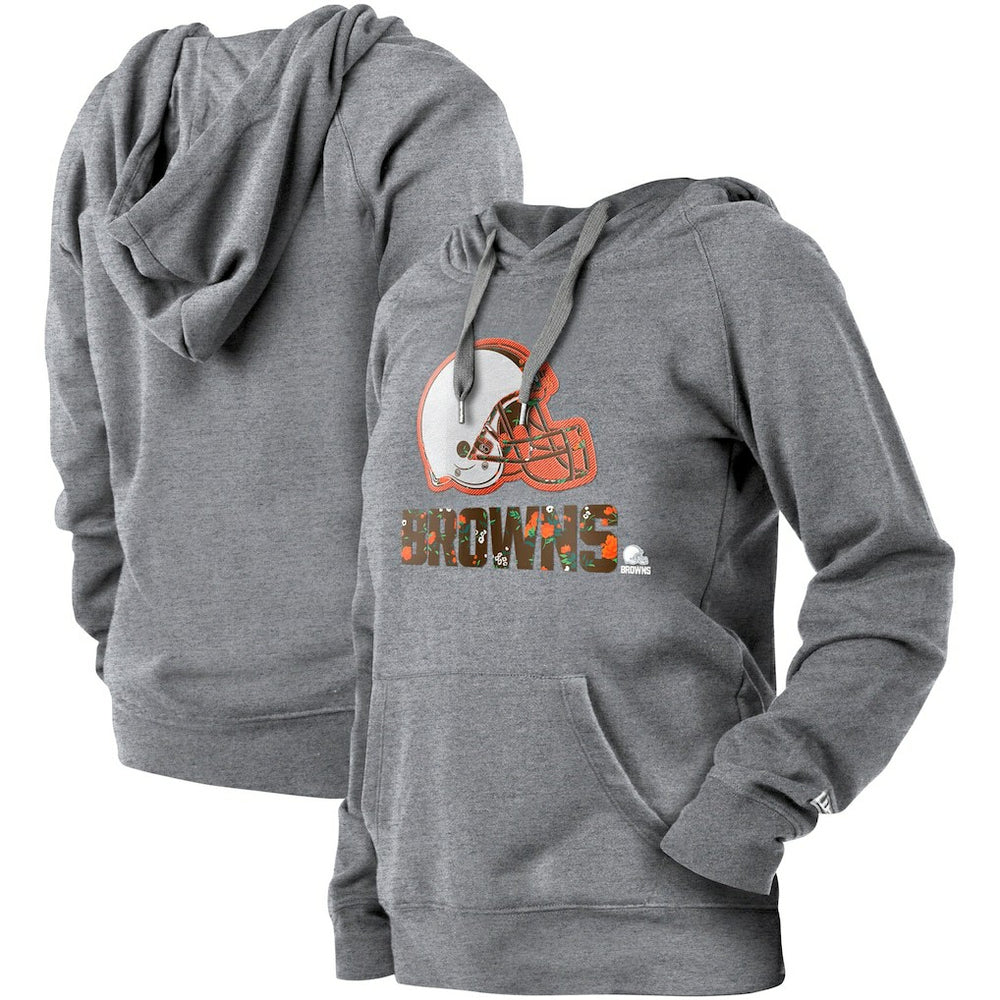 Cleveland Browns New Era Women's Floral Raglan Pullover Hoodie - Gray sale