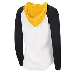 Boston Bruins G-III 4Her by Carl Banks Women's MVP Raglan Lightweight Hooded T-Shirt - White/Heather Black T-shirts