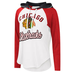 Chicago Blackhawks G-III 4Her by Carl Banks Women's MVP Raglan Lightweight Hooded T-Shirt - White/Heather Red T-shirts