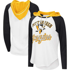 Pittsburgh Penguins G-III 4Her by Carl Banks Women's MVP Raglan Lightweight Hooded T-Shirt - White/Heather Black T-shirts