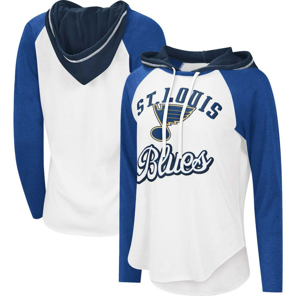 St. Louis Blues G-III 4Her by Carl Banks Women's MVP Raglan Lightweight Hooded T-Shirt - White/Blue T-shirts