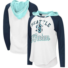Seattle Kraken G-III 4Her by Carl Banks Women's MVP Raglan Lightweight Hooded T-Shirt - White/Navy T-shirts