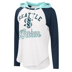Seattle Kraken G-III 4Her by Carl Banks Women's MVP Raglan Lightweight Hooded T-Shirt - White/Navy T-shirts