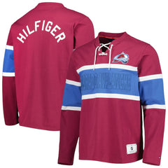 Colorado Avalanche Tommy Hilfiger Walter Lace-Up Long Sleeve Top - Burgundy Tops