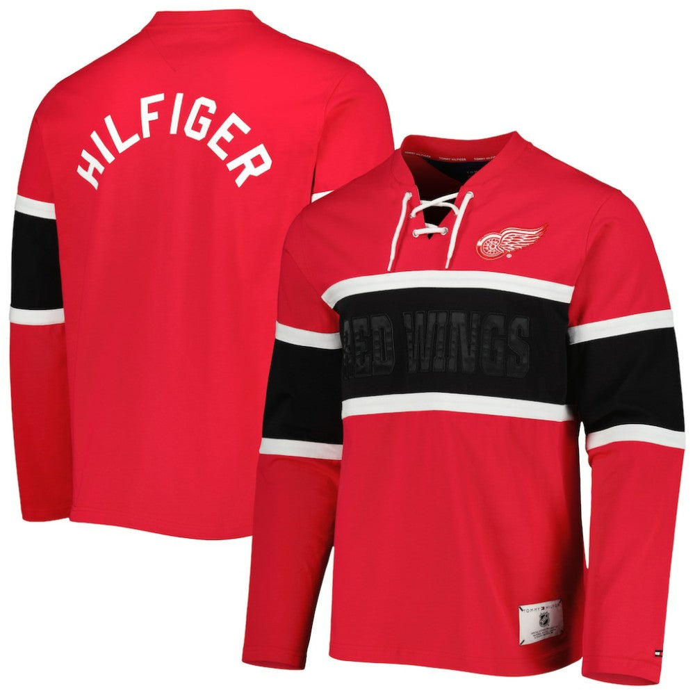Detroit Red Wings Tommy Hilfiger Walter Lace-Up Long Sleeve Top - Red Tops