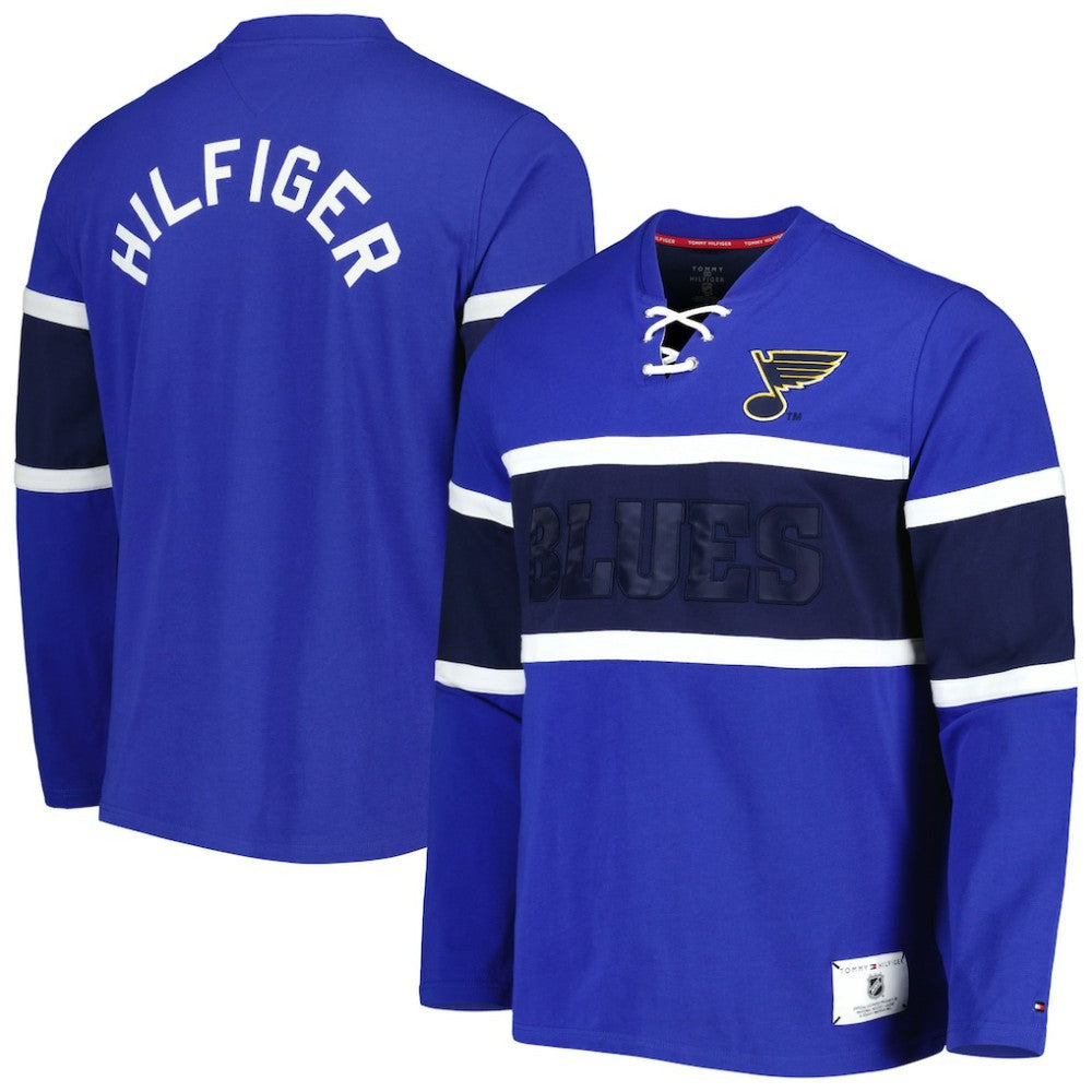 St. Louis Blues Tommy Hilfiger Walter Lace-Up Long Sleeve Top - Blue Tops