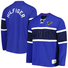 St. Louis Blues Tommy Hilfiger Walter Lace-Up Long Sleeve Top - Blue Tops