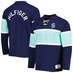 Seattle Kraken Tommy Hilfiger Walter Lace-Up Long Sleeve Top - Deep Sea Blue Tops
