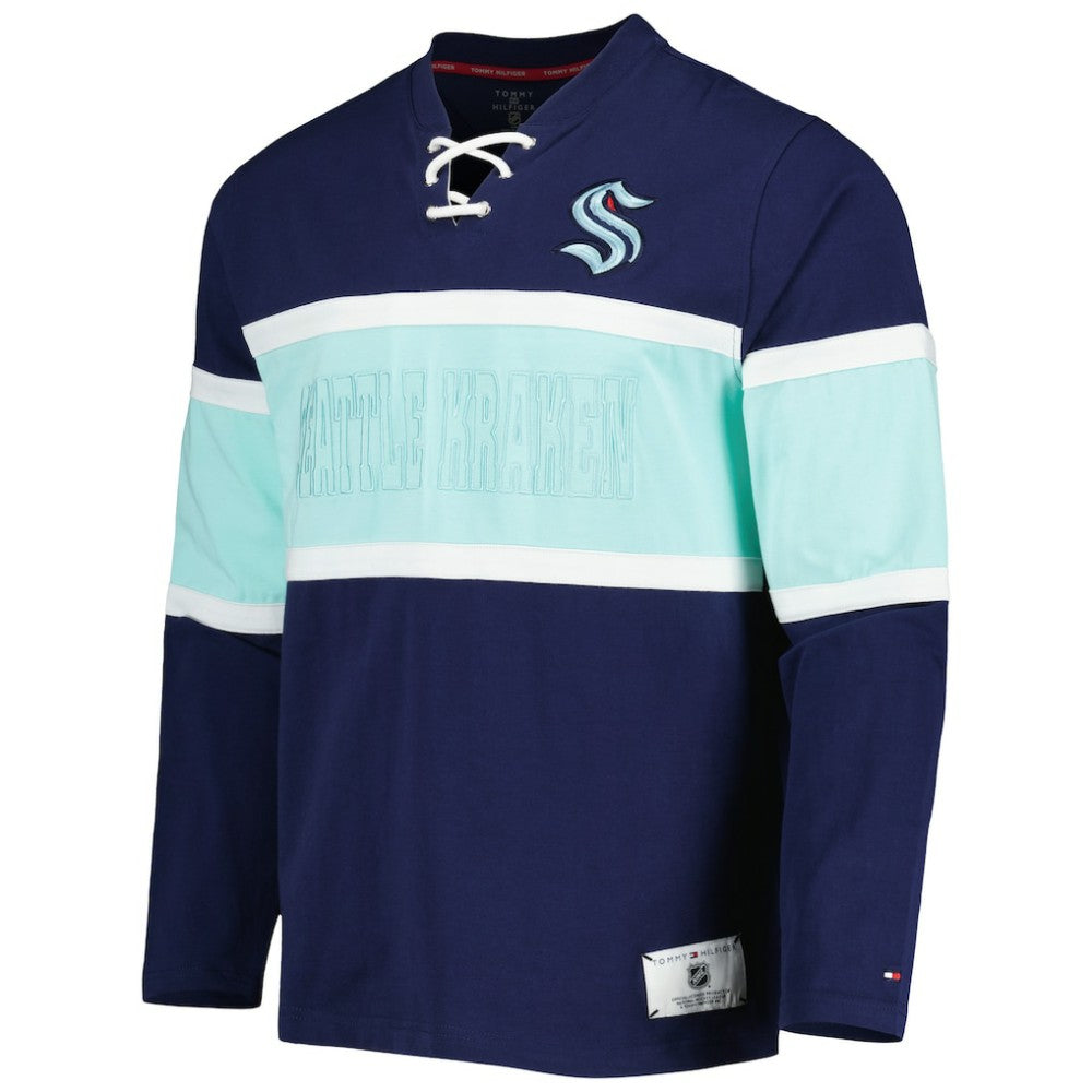 Seattle Kraken Tommy Hilfiger Walter Lace-Up Long Sleeve Top - Deep Sea Blue Tops