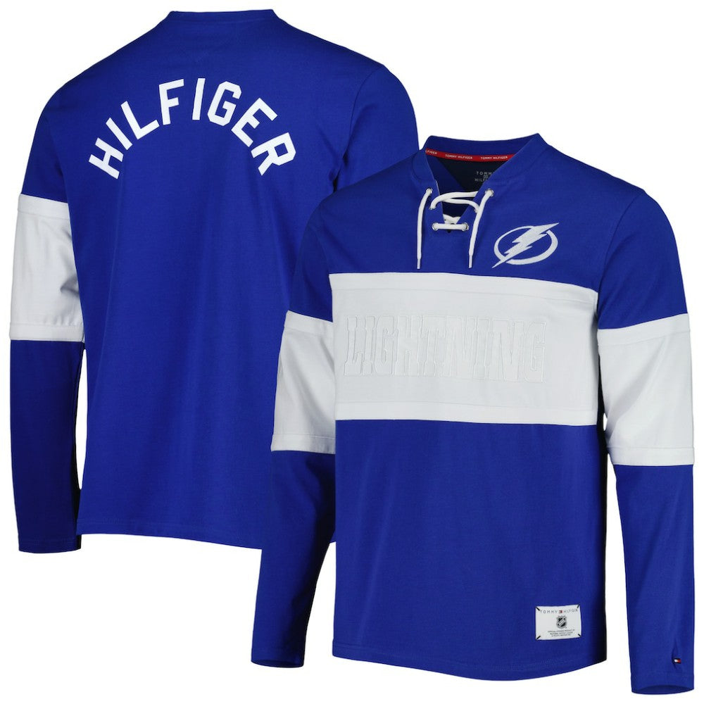 Tampa Bay Lightning Tommy Hilfiger Walter Lace-Up Long Sleeve Top - Blue Tops