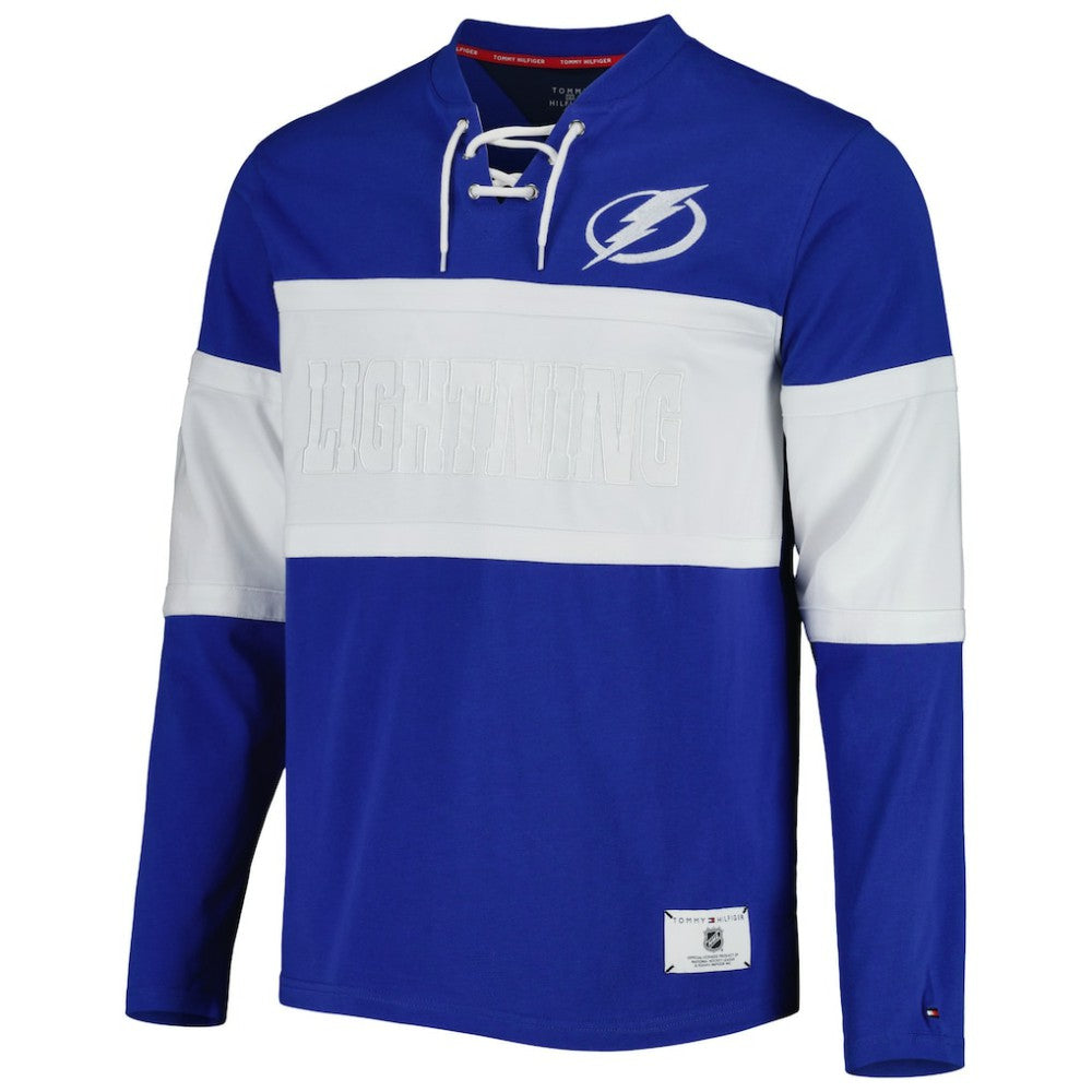 Tampa Bay Lightning Tommy Hilfiger Walter Lace-Up Long Sleeve Top - Blue Tops