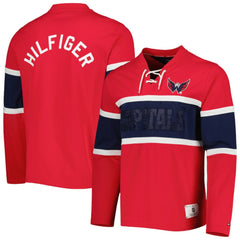 Washington Capitals Tommy Hilfiger Walter Lace-Up Long Sleeve Top - Red Tops