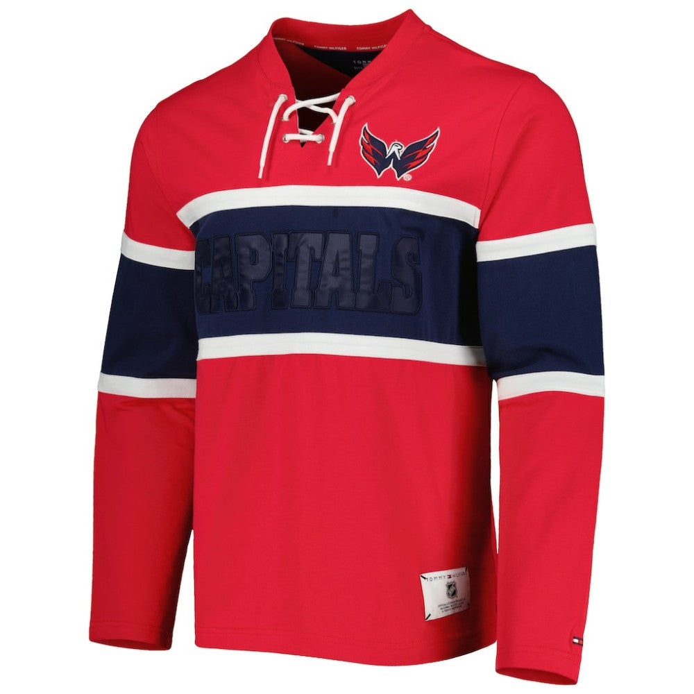Washington Capitals Tommy Hilfiger Walter Lace-Up Long Sleeve Top - Red Tops