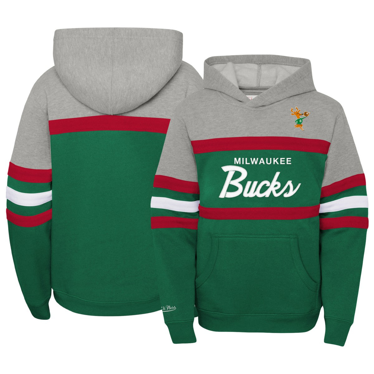 Milwaukee Bucks Youth Hardwood Classics Head Coach Pullover Hoodie - Green/Heather Gray sale