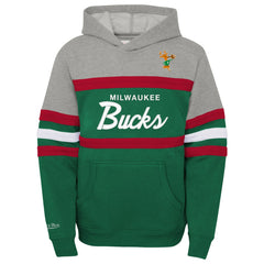 Milwaukee Bucks Youth Hardwood Classics Head Coach Pullover Hoodie - Green/Heather Gray sale