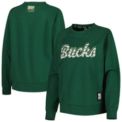 Milwaukee Bucks DKNY Sport Women's Regina Raglan Pullover Sweatshirt - Hunter Green for sale