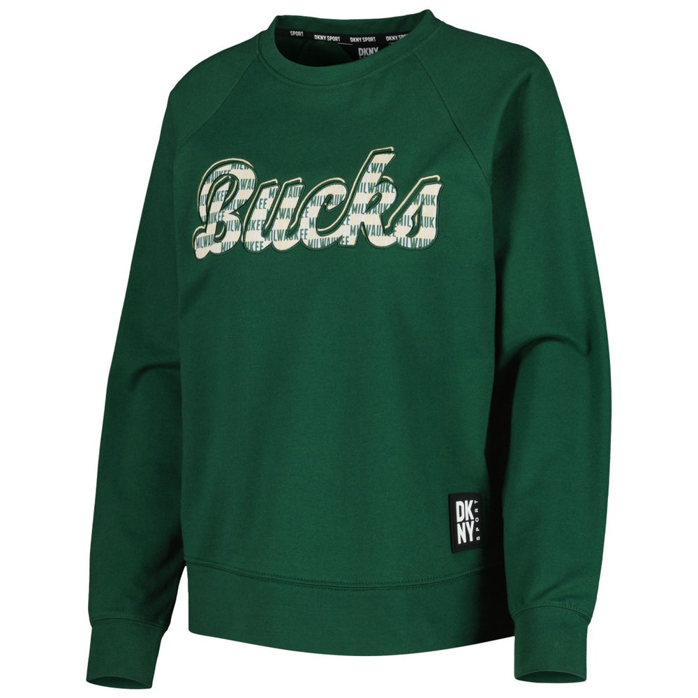 Milwaukee Bucks DKNY Sport Women's Regina Raglan Pullover Sweatshirt - Hunter Green for sale