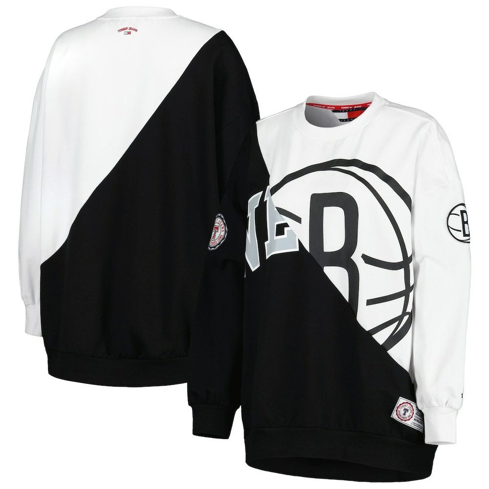 Brooklyn Nets Tommy Jeans Women's Ariel Pullover Sweatshirt - Black/White on sale