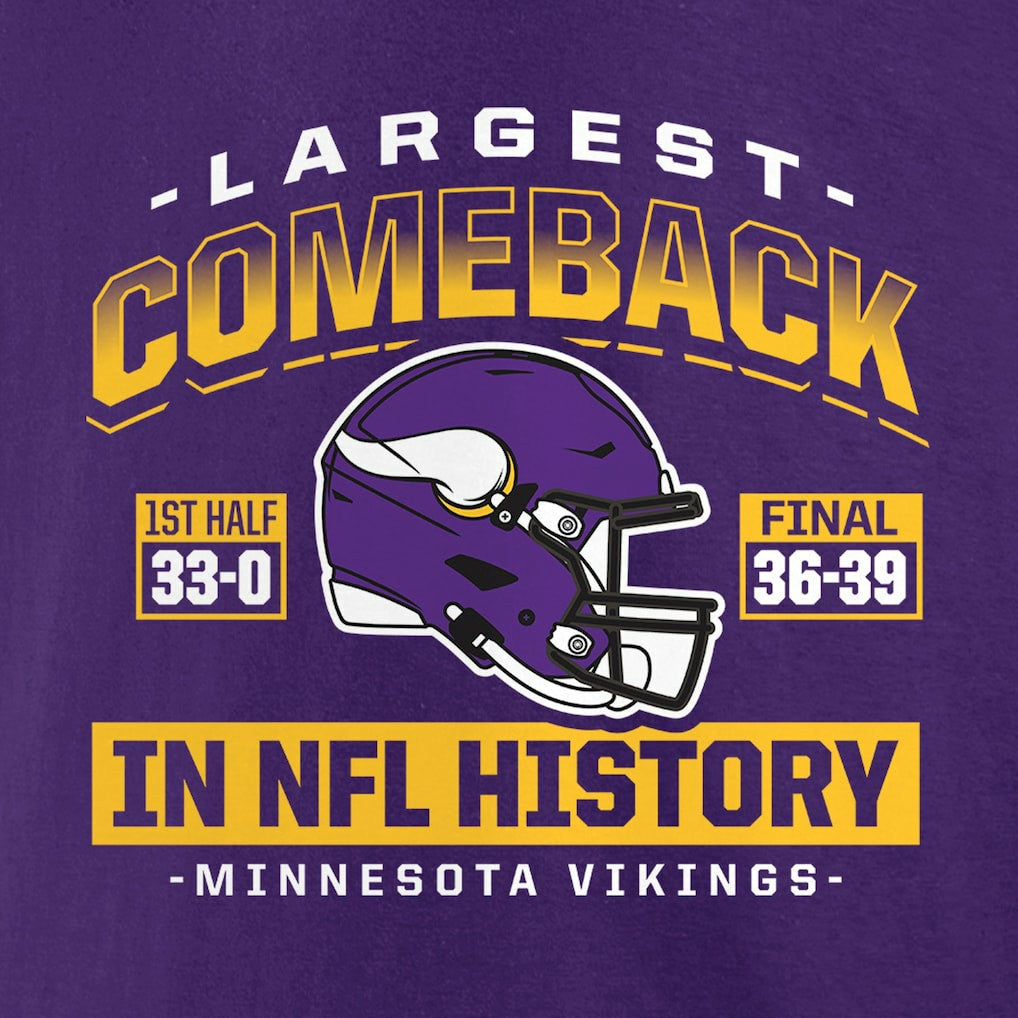 Minnesota Vikings Largest Comeback T-Shirt - Purple sale