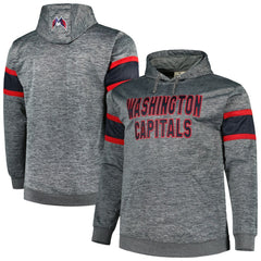 Washington Capitals Big & Tall Stripe Pullover Hoodie - Heather Charcoal Hoodies