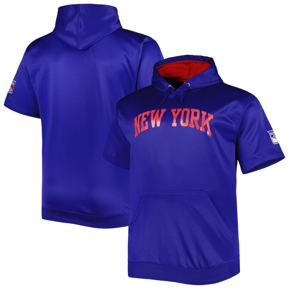 New York Rangers Big & Tall Logo Short Sleeve Hoodie - Royal Hoodies