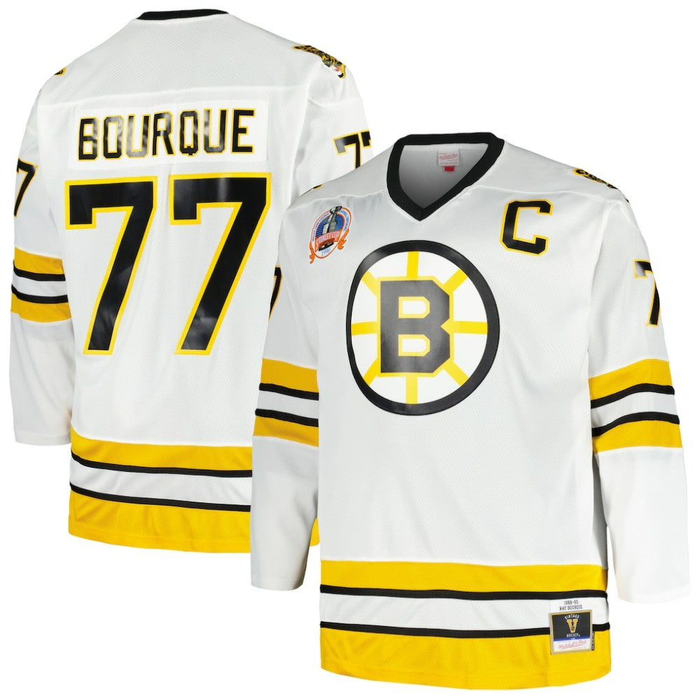 Ray Bourque Boston Bruins Mitchell & Ness Big & Tall Captain Patch Blue Line Player Jersey - White Jerseys