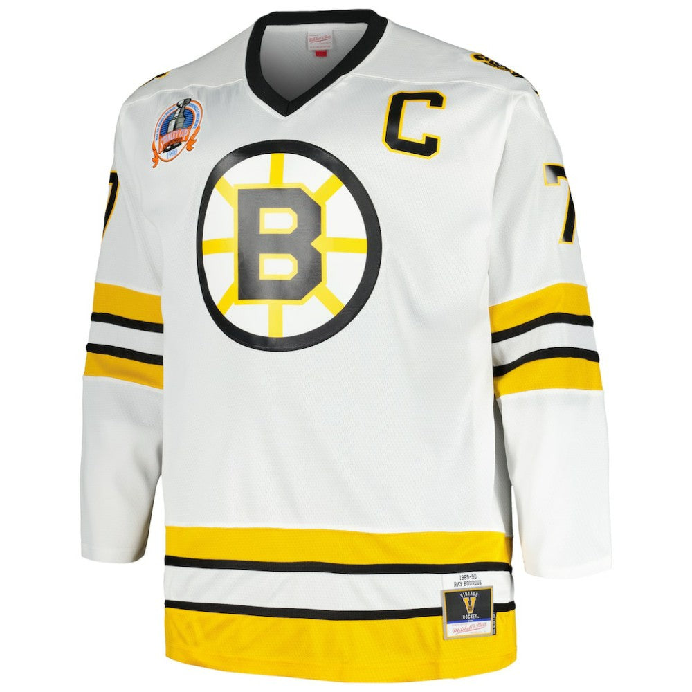 Ray Bourque Boston Bruins Mitchell & Ness Big & Tall Captain Patch Blue Line Player Jersey - White Jerseys