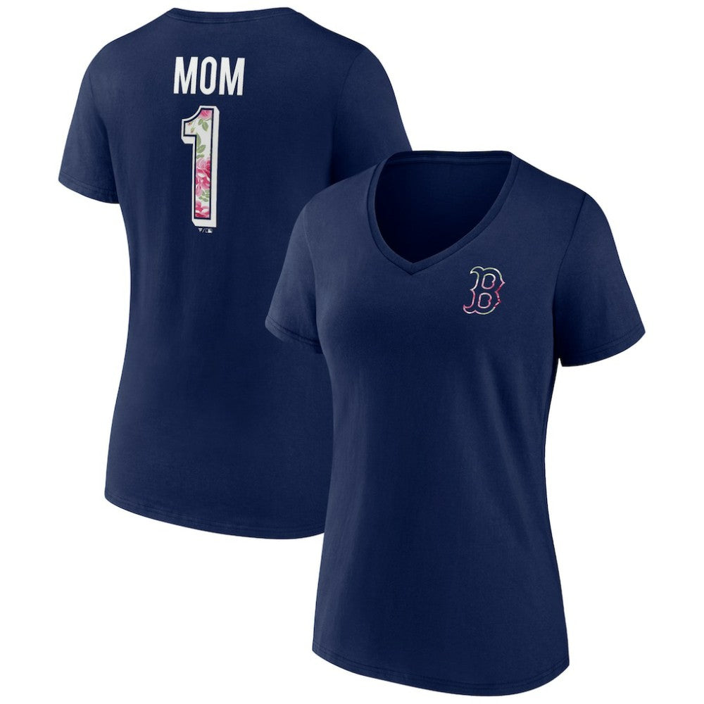 Boston Red Sox Women's Team Logo Mother's Day V-Neck T-Shirt Navy